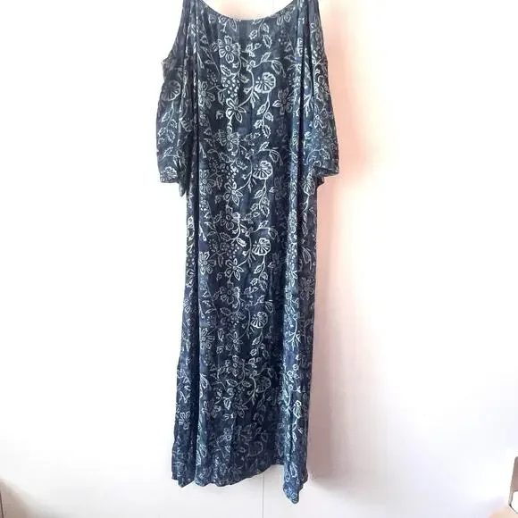 Soft Surroundings Navy Floral Print Cold Shoulder Maxi‎ Dress - Picture 2 of 6